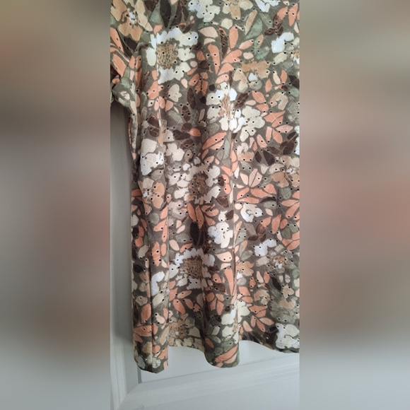 Cato Floral Women's Top Brown and Cream Bell Short Sleeve Boho Fall Casual Offic - Picture 4 of 10